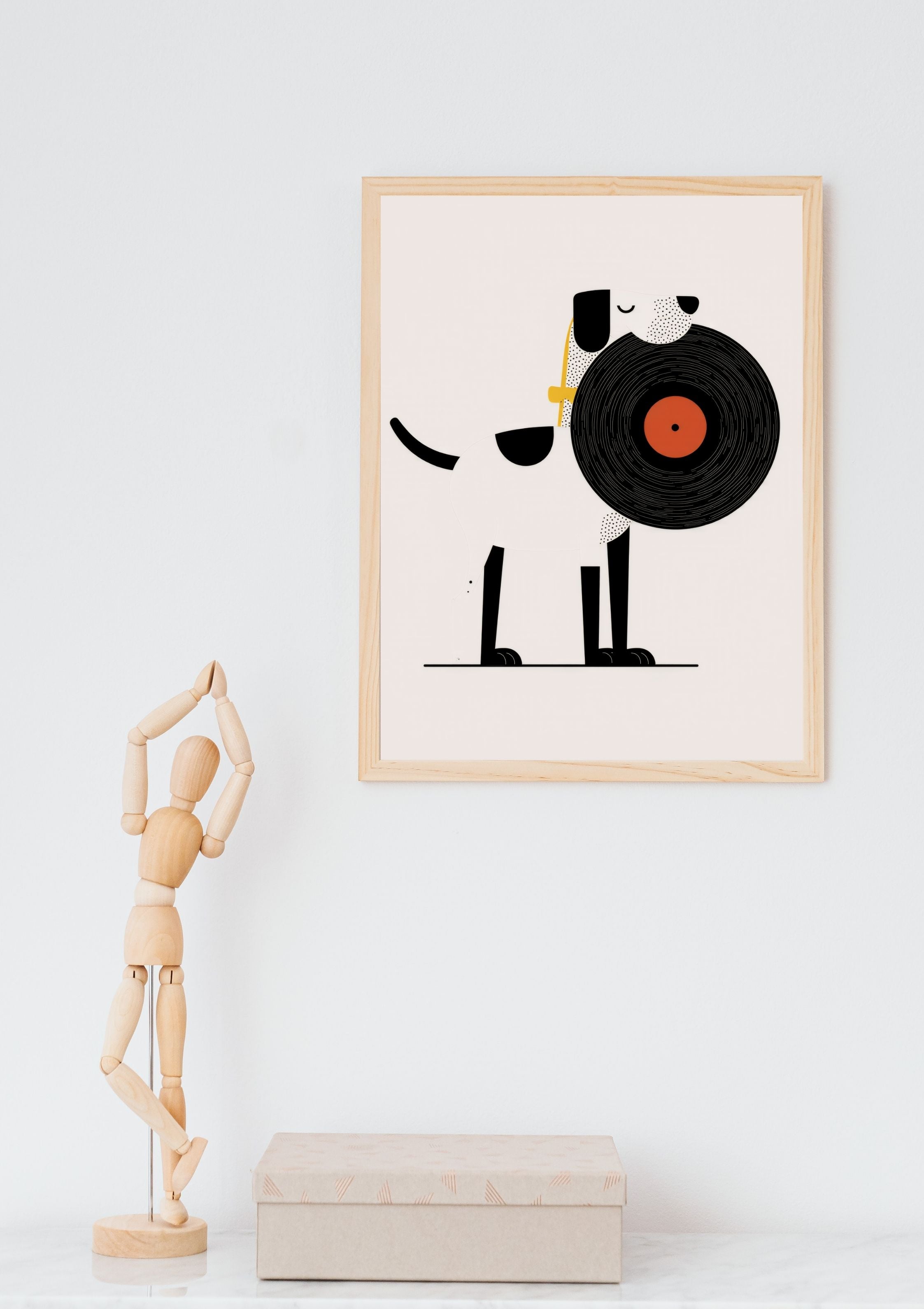 Minimalist Dog with Vinyl Record Printable Poster - A2 (42x59.4 cm) Digital PDF