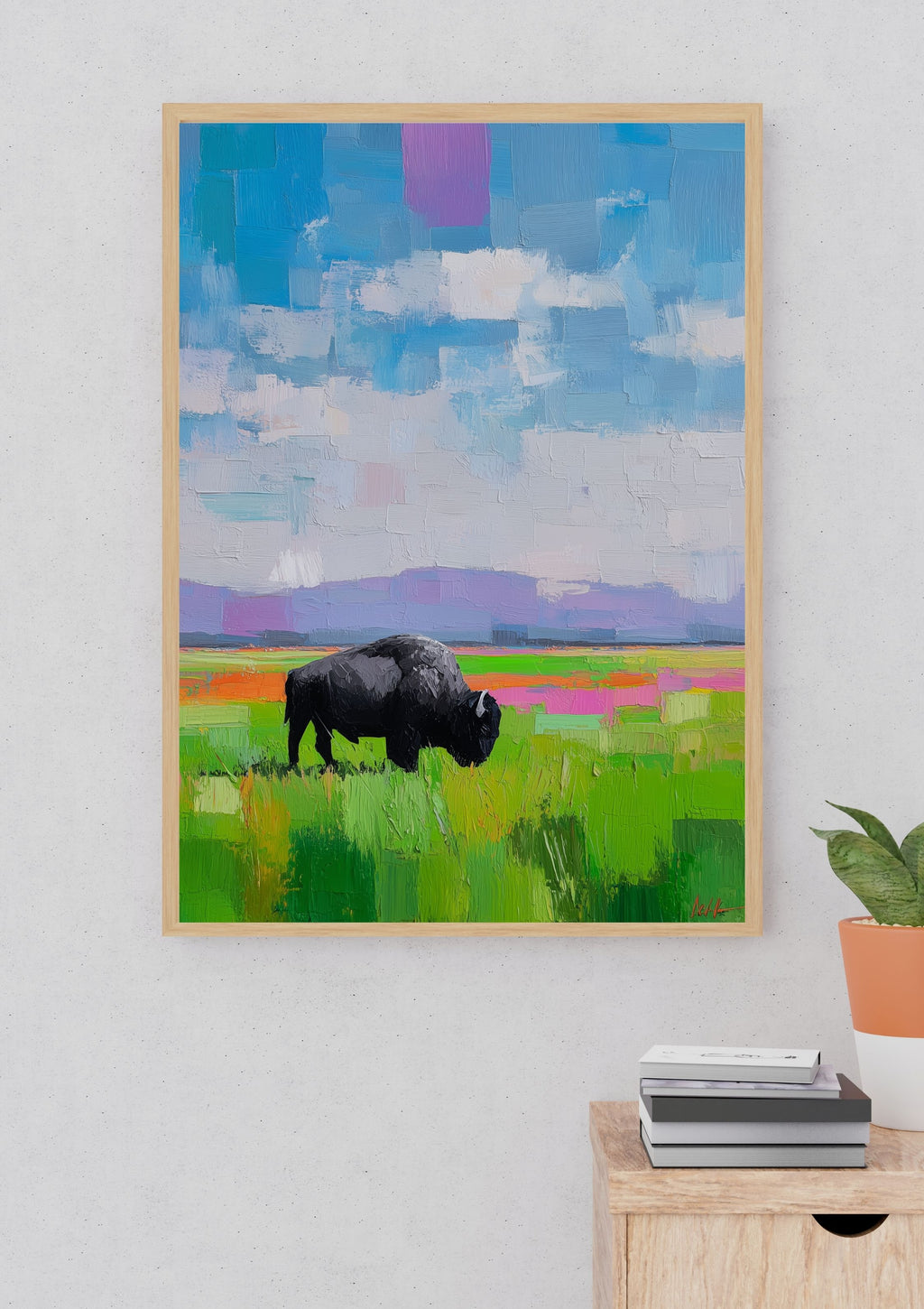 Colorful Bison Impasto Painting Poster – A2 Printable PDF