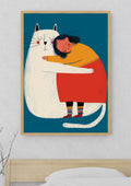 Whimsical Girl and Giant Cat Hug Printable Poster – A2 Digital PDF