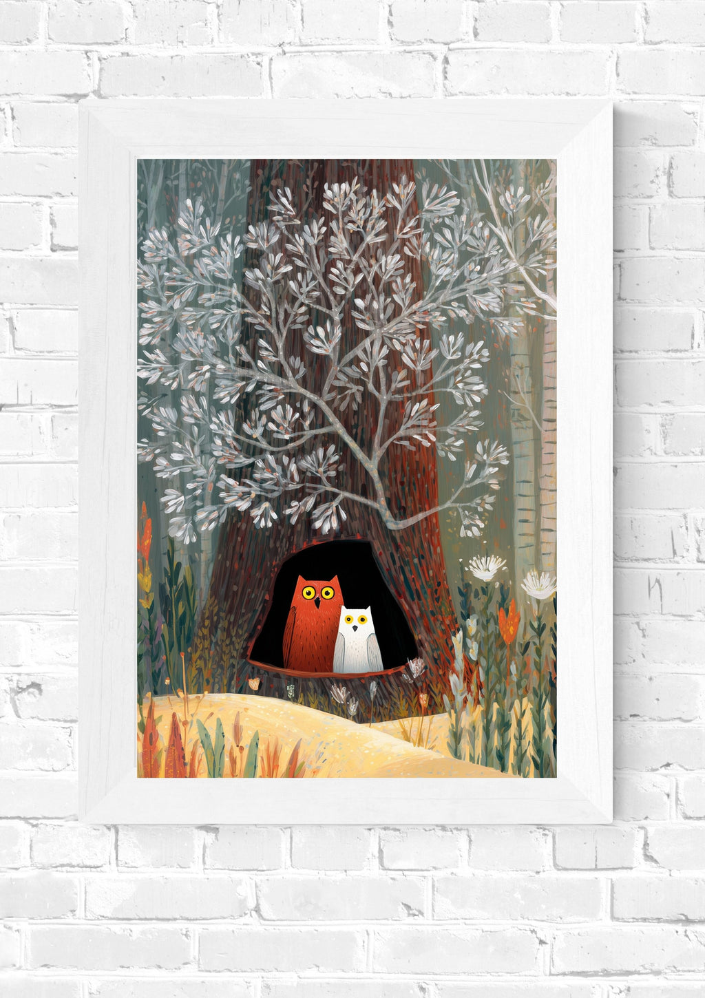 Whimsical Forest Owls Printable Poster – A2 Digital PDF (42x59.4 cm), Instant Download