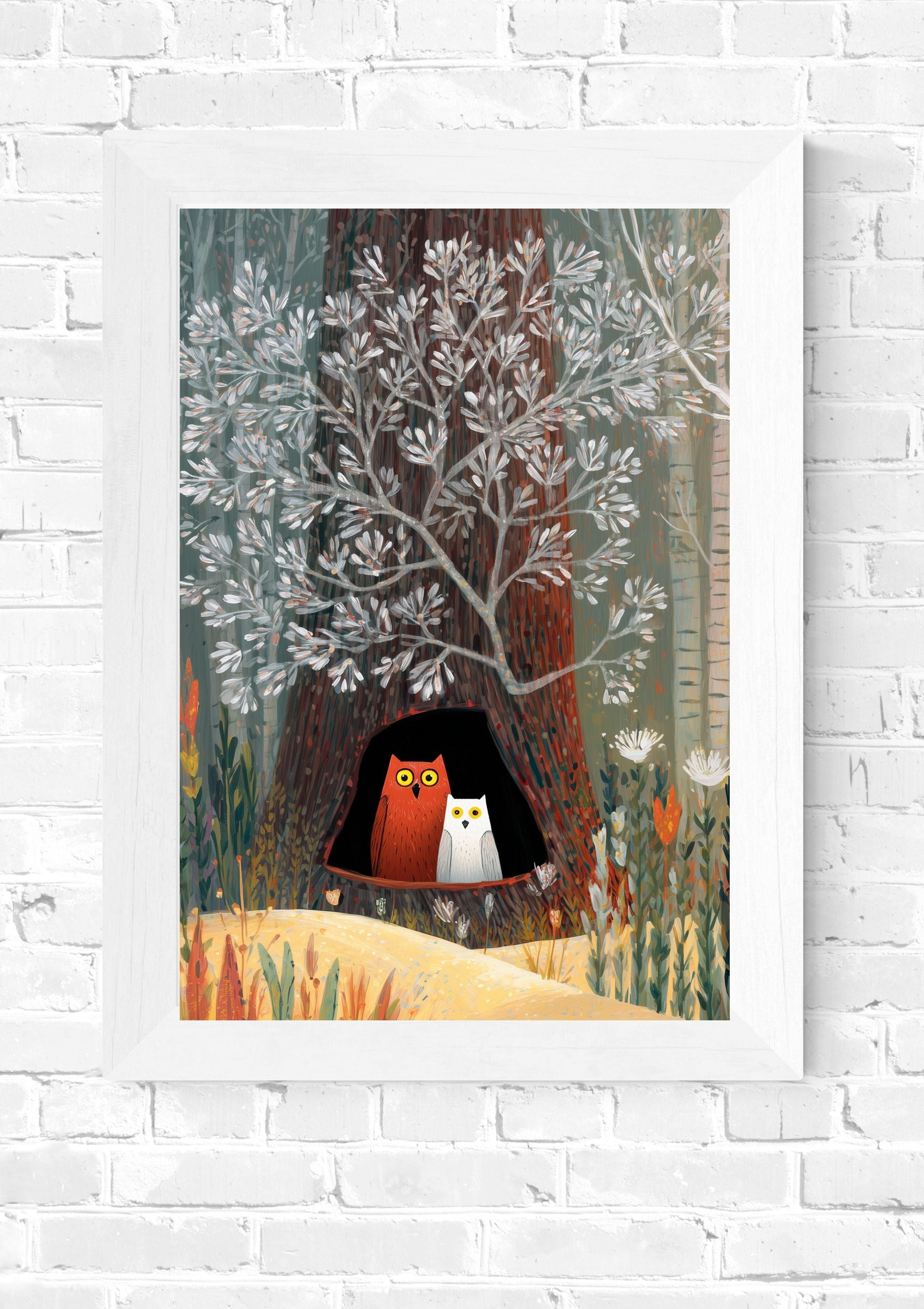 Whimsical Forest Owls Printable Poster – A2 Digital PDF (42x59.4 cm), Instant Download