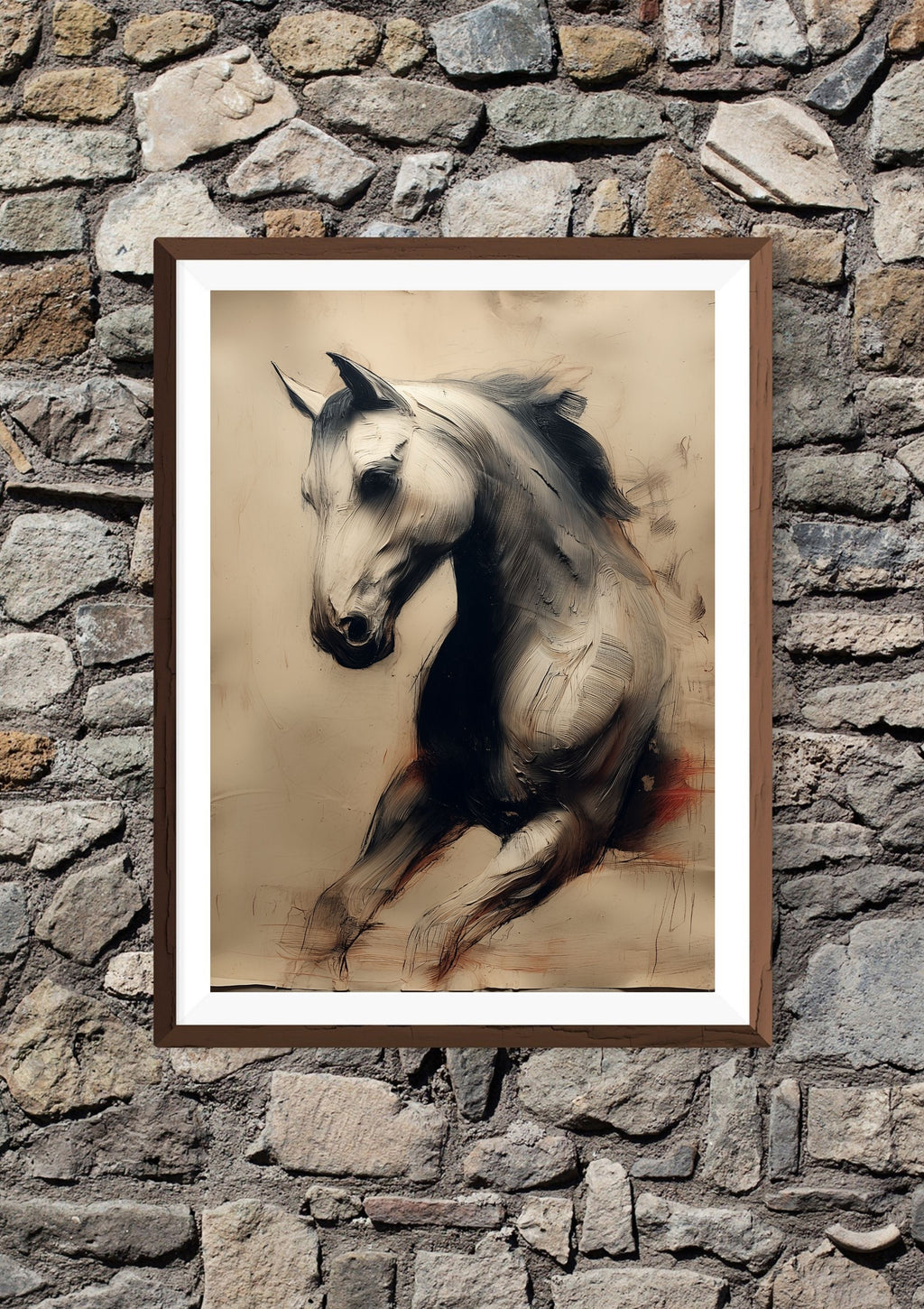 Dynamic Stallion Oil Painting Print – Instant Download, A2 Printable PDF