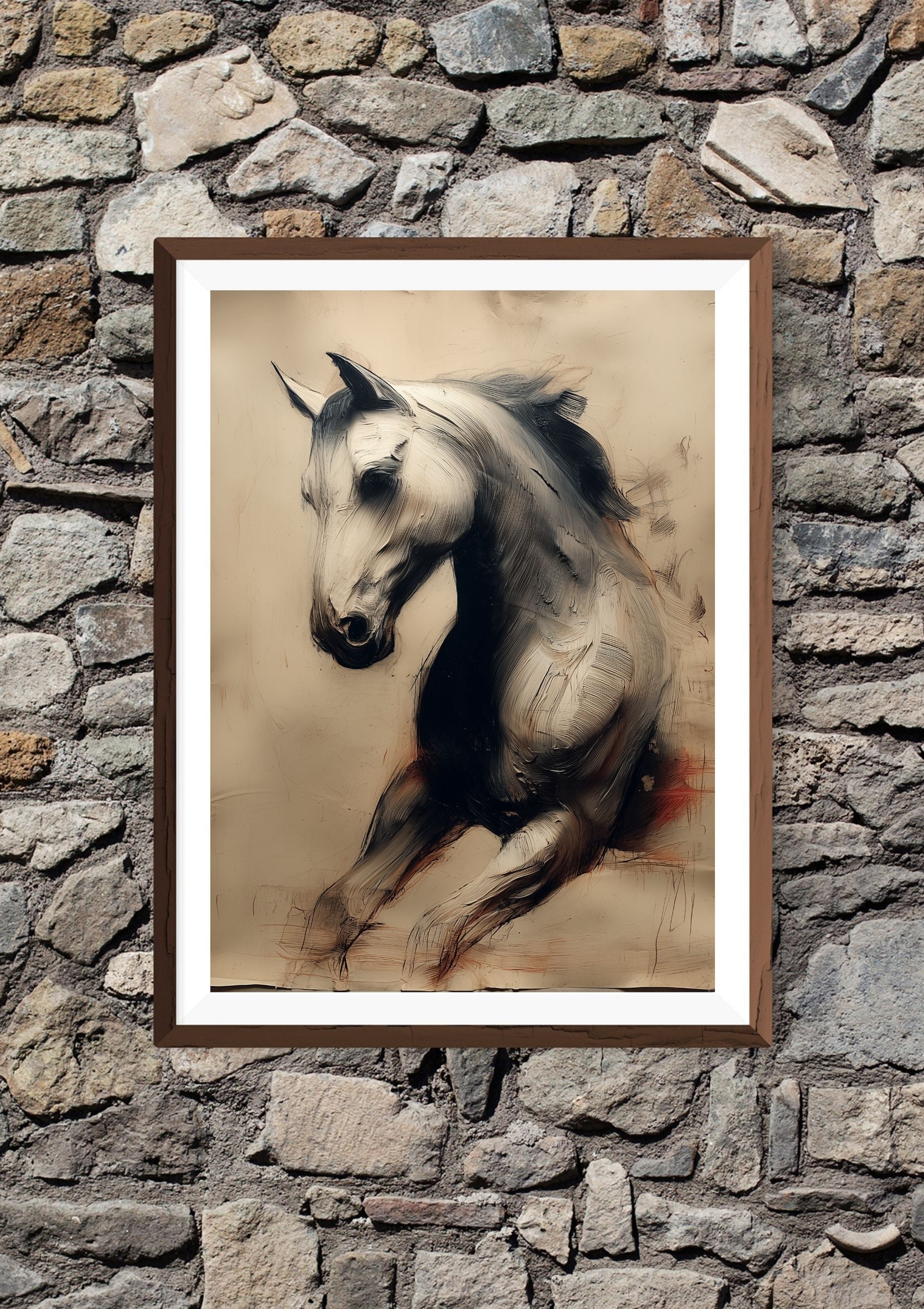 Dynamic Stallion Oil Painting Print – Instant Download, A2 Printable PDF