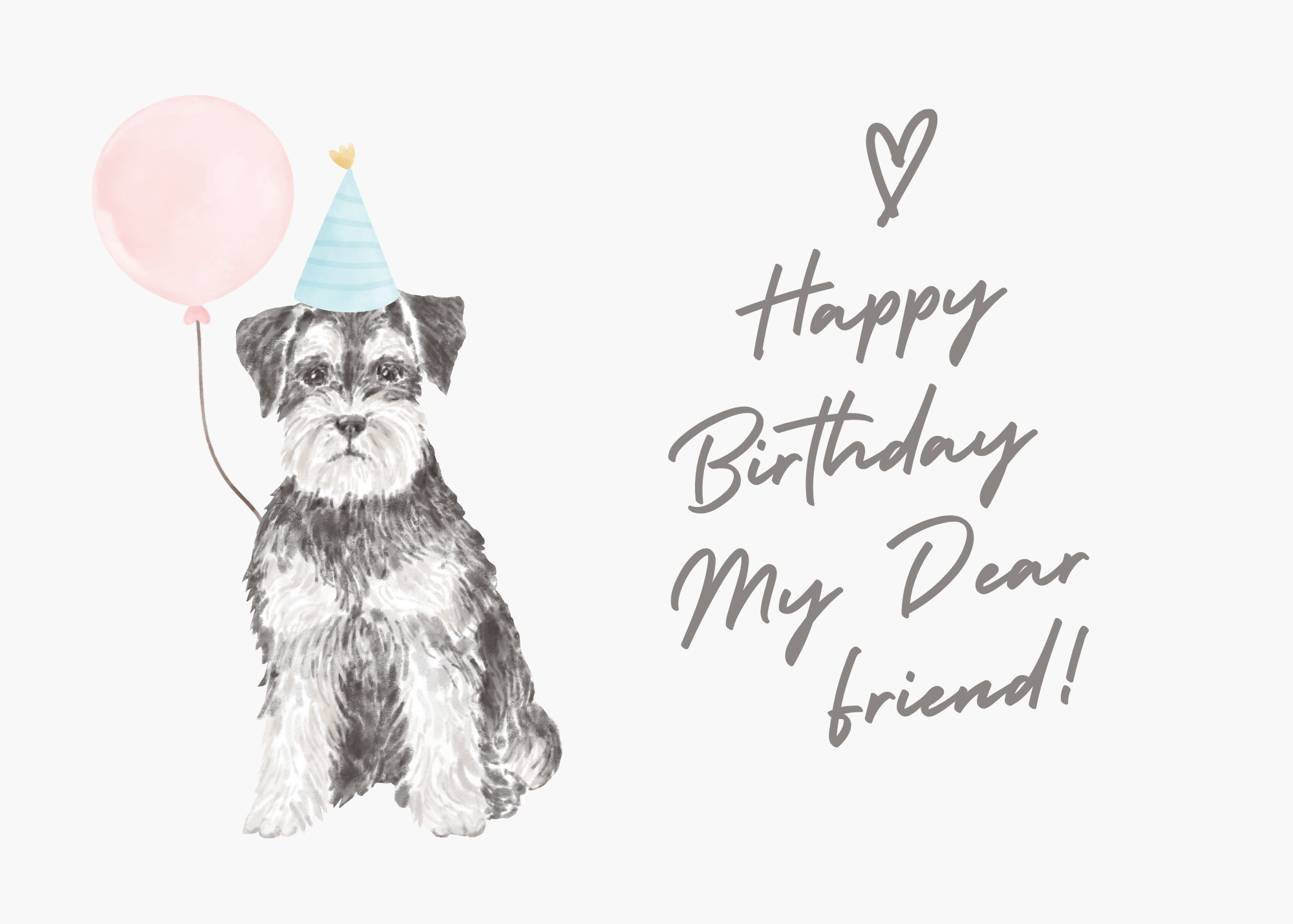 Cute Schnauzer Birthday Card – Send via Text or Email – Instant Download