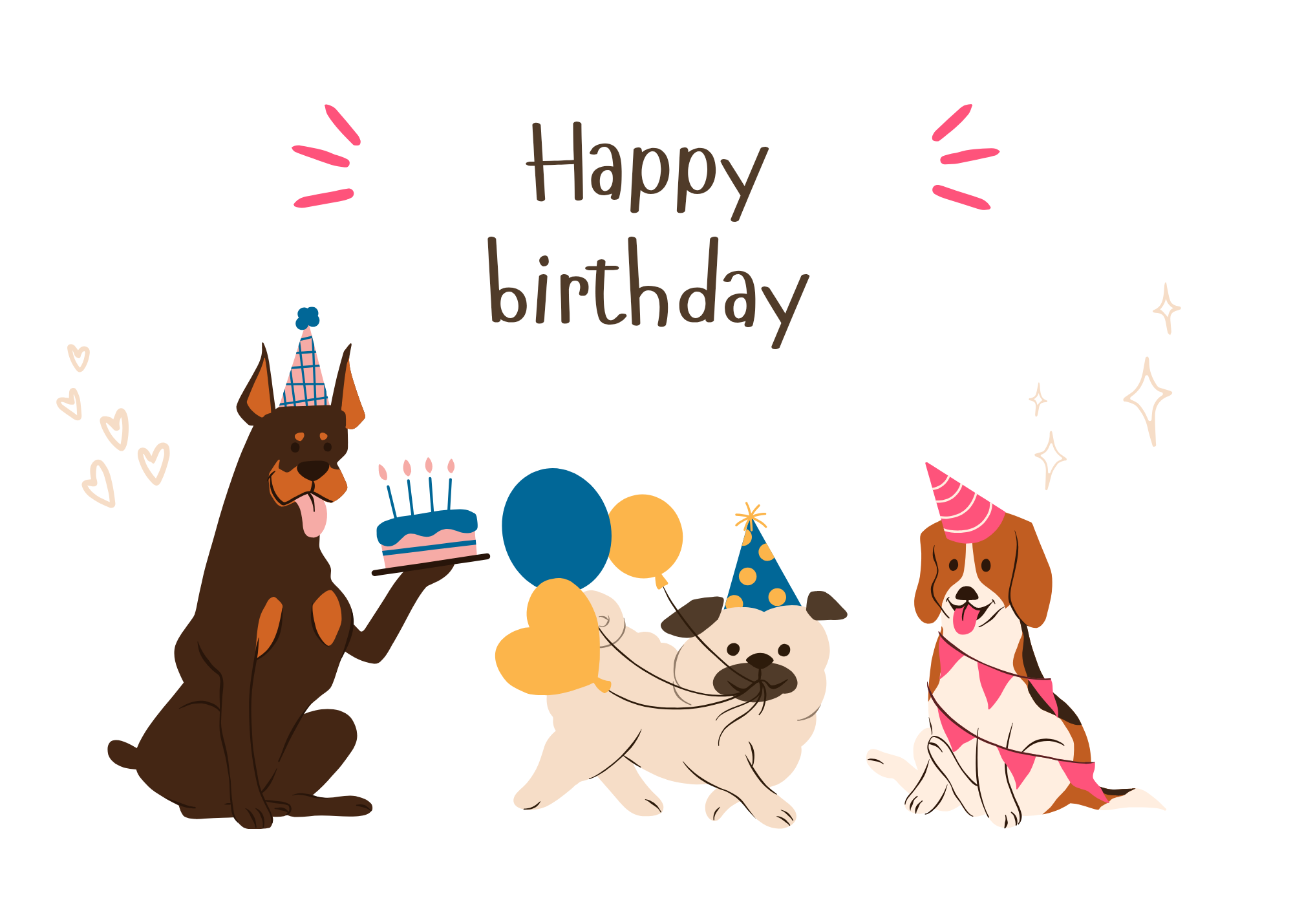 Cute Dog Party Birthday Card – Instant Download Dog Lover Card