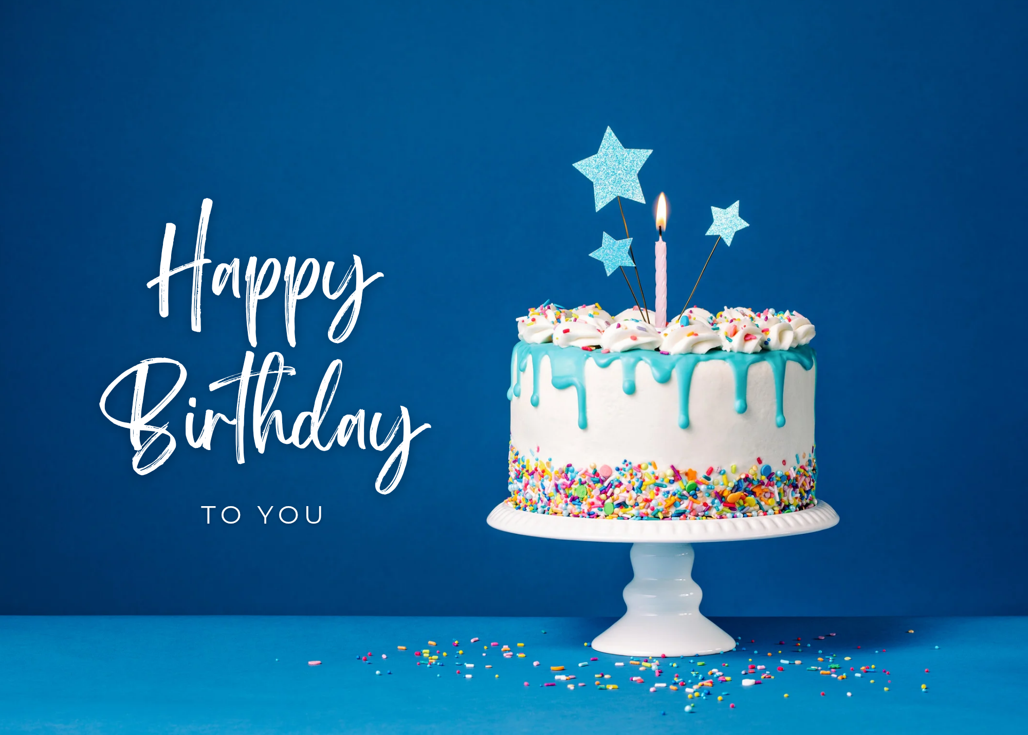 Blue Celebration Cake Digital Birthday Card – Instant Download