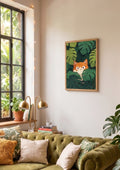 Curious Ginger Cat in Monstera Jungle Printable Poster