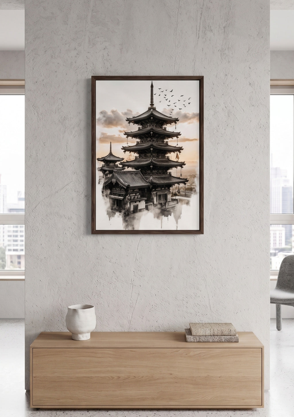 Japanese Pagoda Watercolor Poster – Ancient Kyoto Temple Wall Art