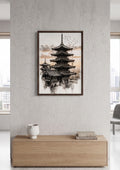 Japanese Pagoda Watercolor Poster – Ancient Kyoto Temple Wall Art