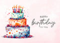 Digital Birthday Card – Watercolor Three-Tier Cake – Printable Download