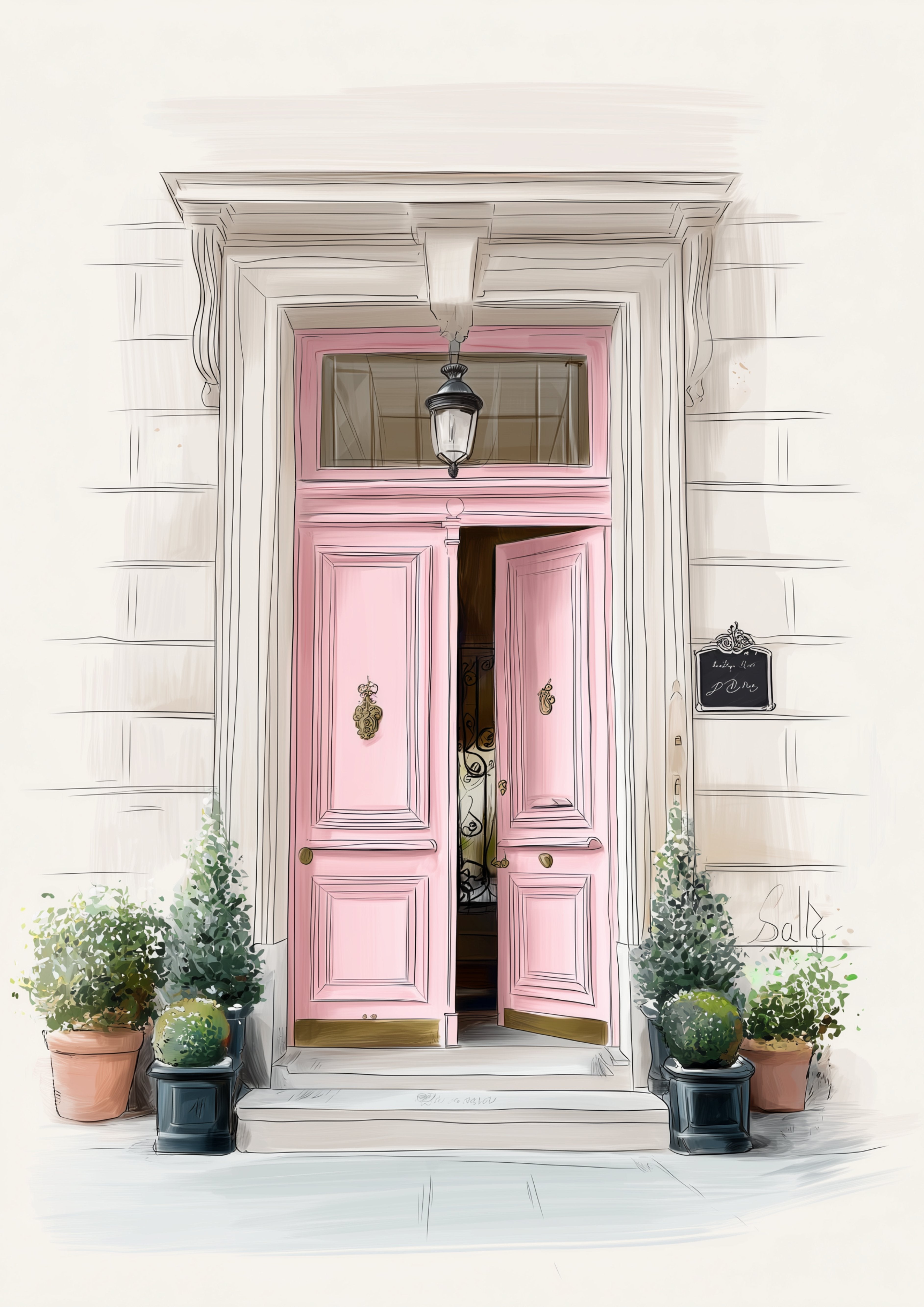 Parisian Chic Pink Door Printable Poster – A2 Digital PDF