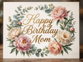 Pink Peony Birthday Card for Mother, Watercolor Floral - Digital Download