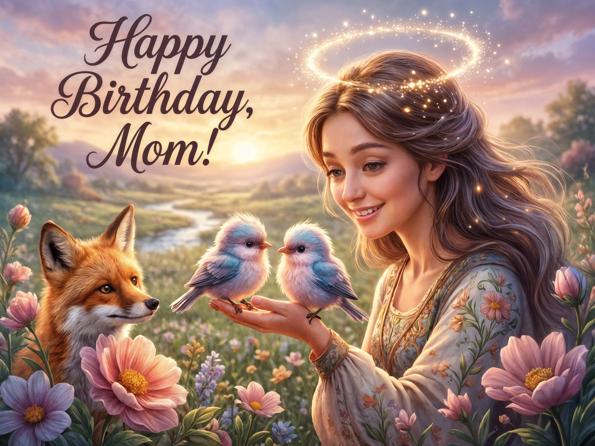 Angelic Birthday Card for Mom – Ethereal Nature Digital Instant Download