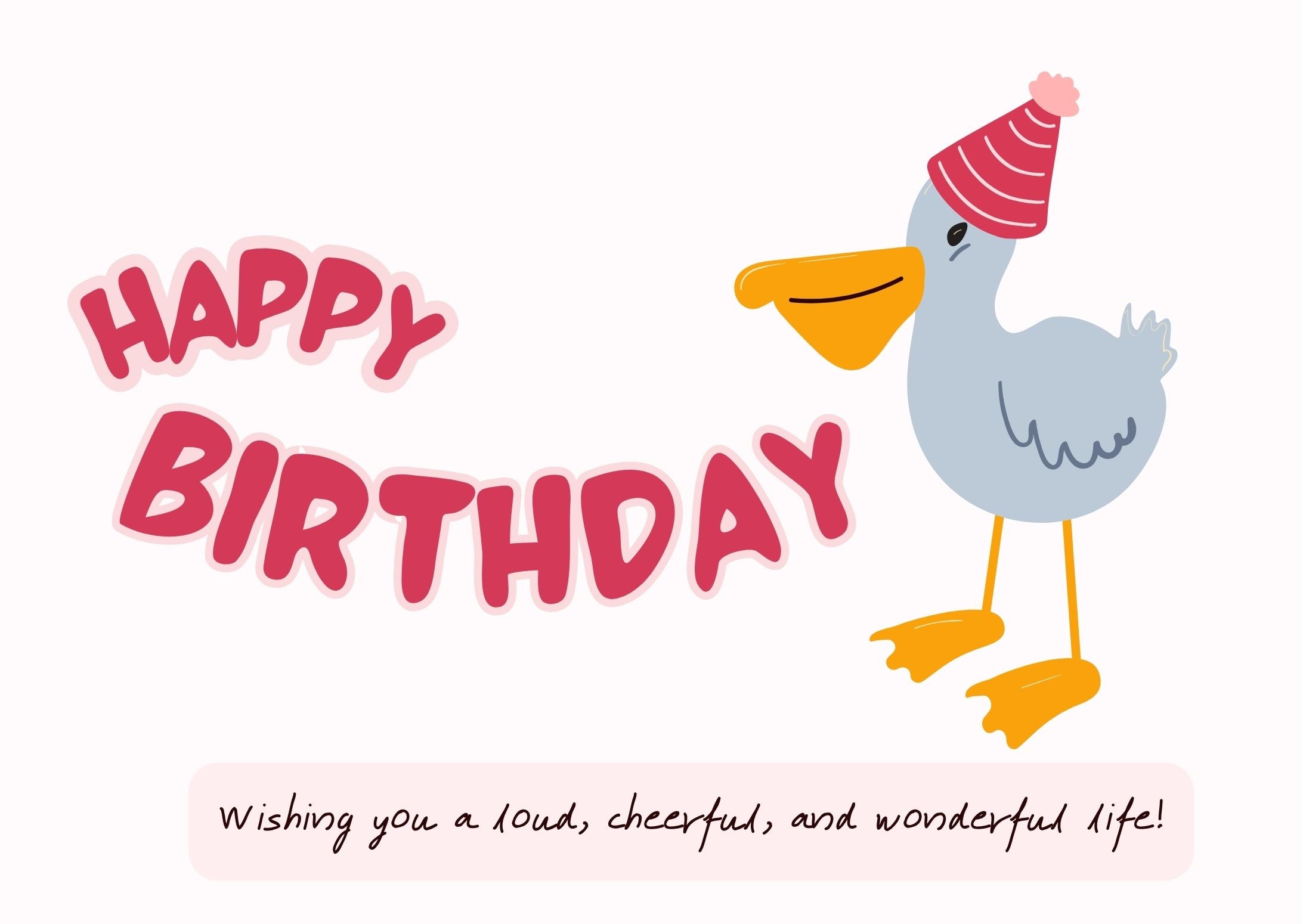 Funny Animal Birthday Card Digital, Pelican - Instant Download