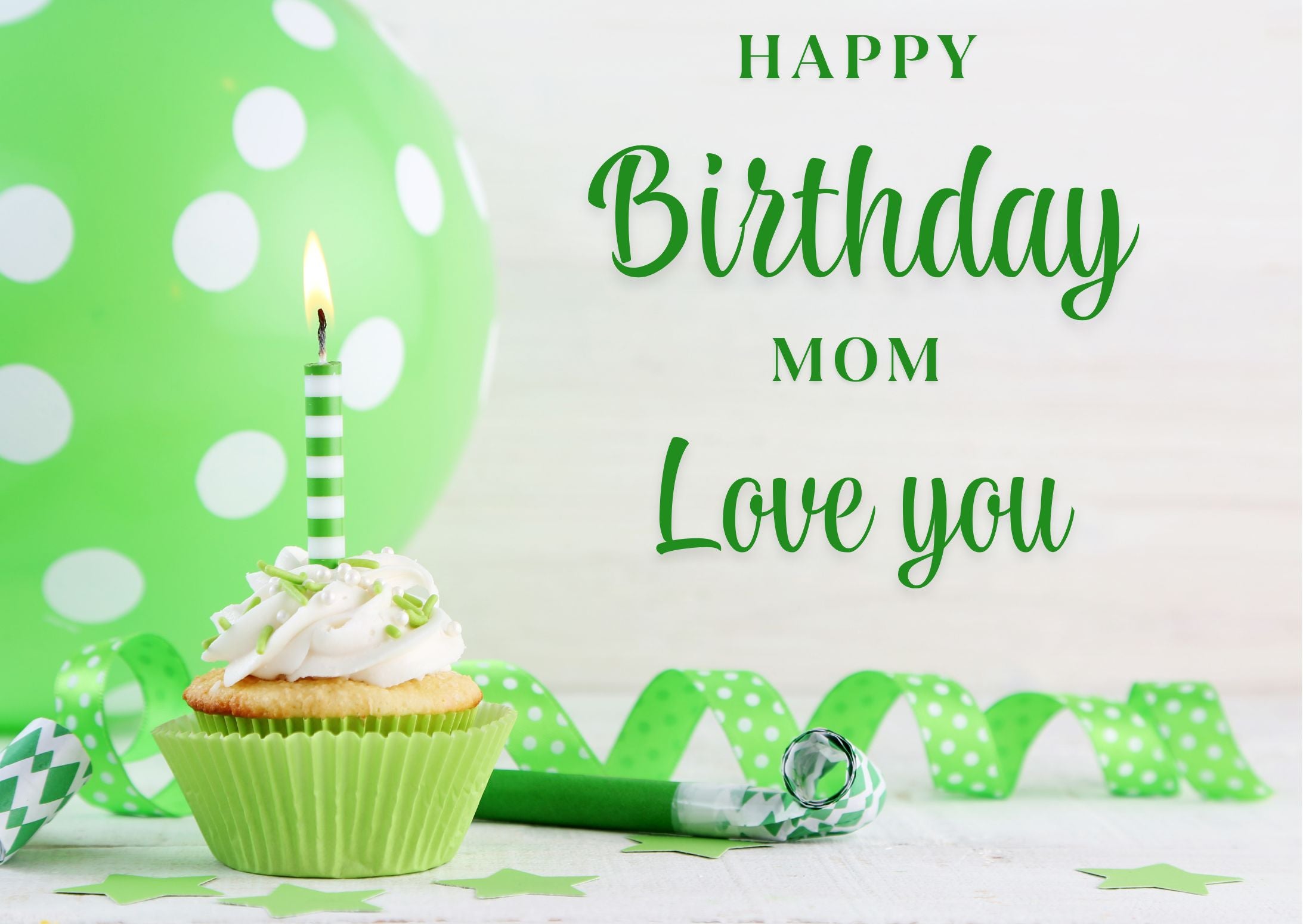 Bright Green Birthday Card for Mother, Digital Cupcake - Instant Download