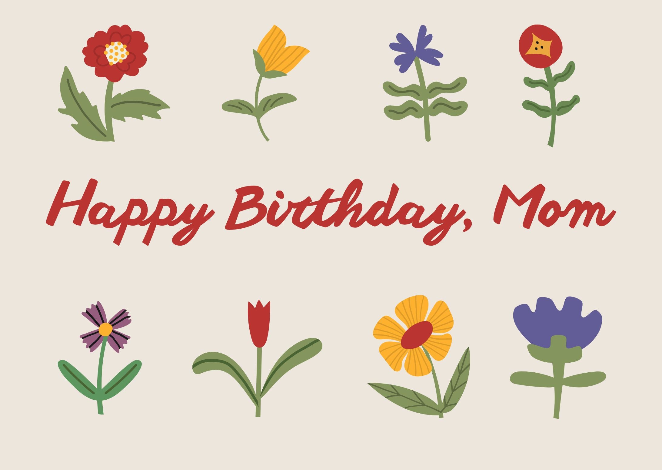 Colorful Wildflower Birthday Ecard for Mom - Instant Access