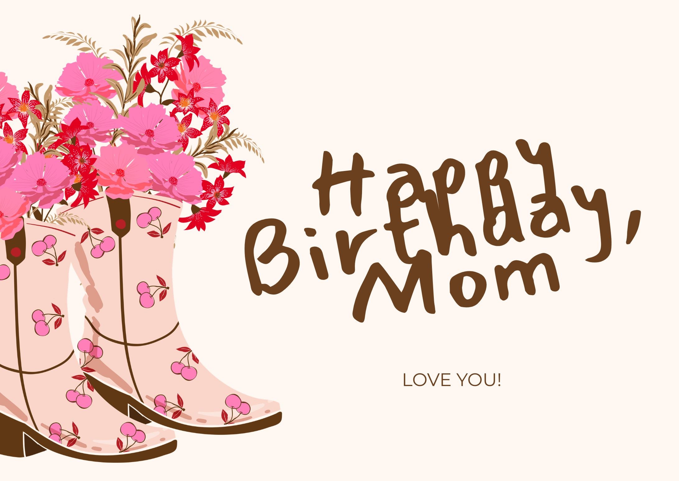 Digital Birthday Card for Mom with Cowboy Boots - Instant Download