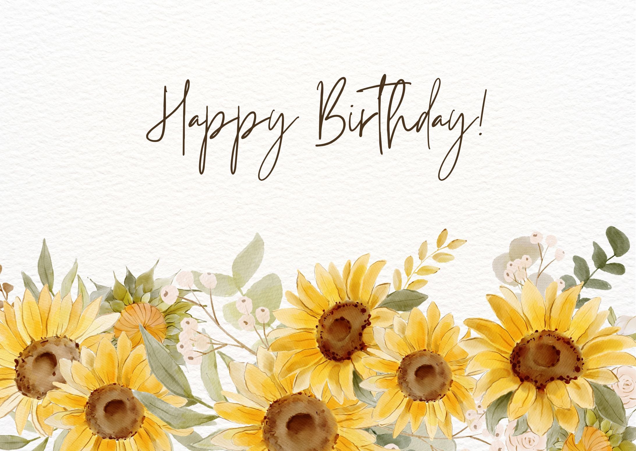 Digital Birthday Card with Sunflowers, Hand-Painted E-Greeting - Instant Download