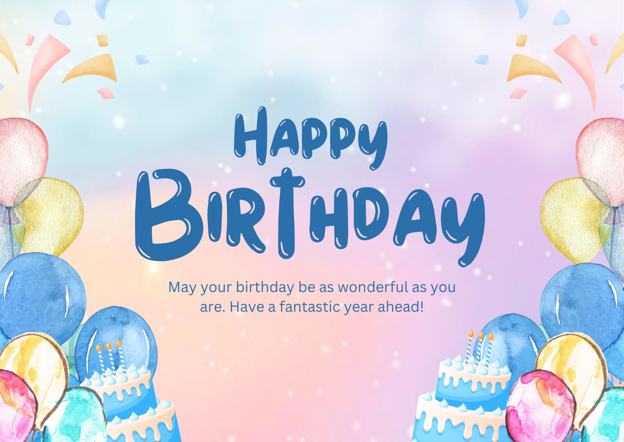 Pastel Watercolor Birthday Card Digital, Instant Download - Send via Text or Email