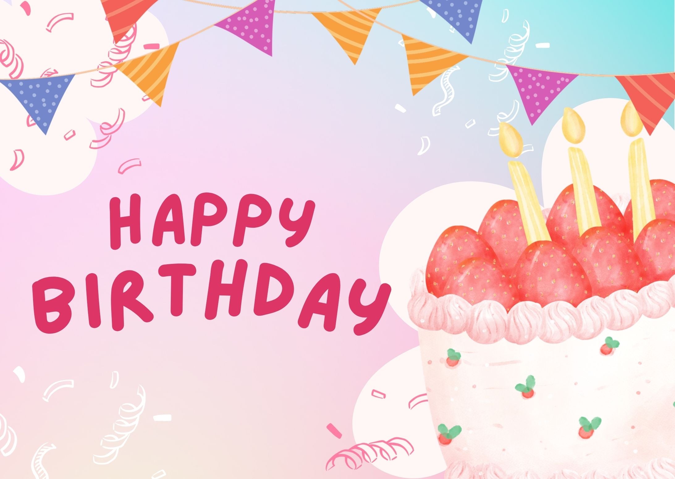 Strawberry Cake Digital Birthday Card, Instant Download - Send via Text or Email
