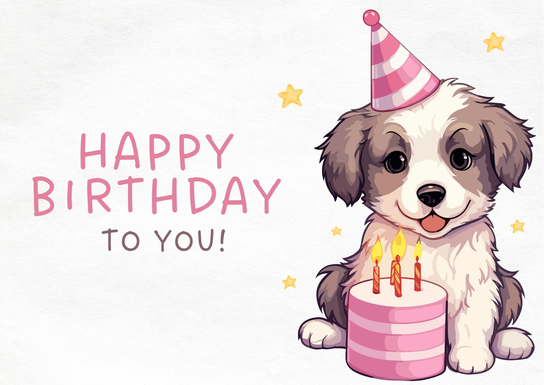 Cute Puppy Digital Birthday Card, Pink Birthday Cake Ecard, Instant Download