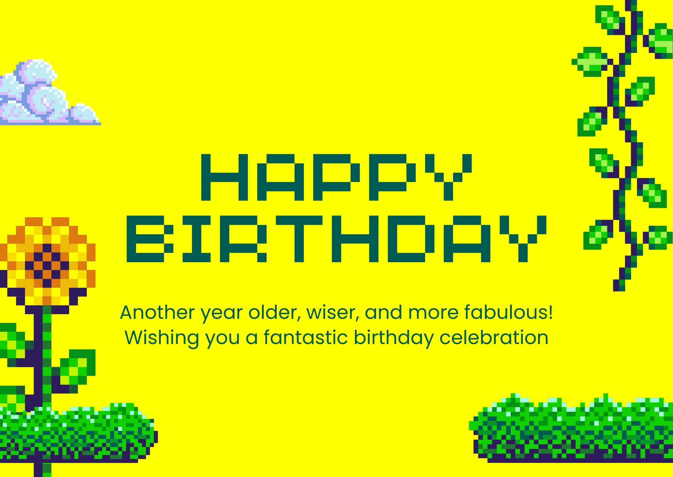 Pixel Art Gamer Birthday Card Digital, Instant Download 8-Bit Birthday Greeting
