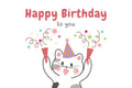 Digital Cat Birthday Card - Instant Download Kawaii Kitten Greeting