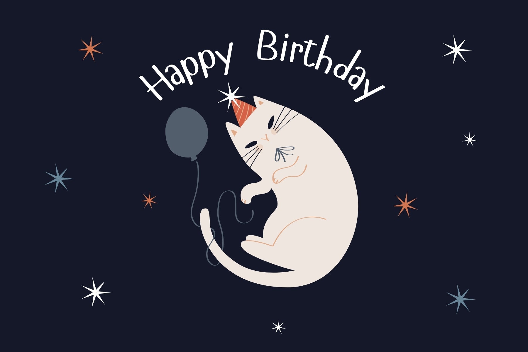 Celestial Cat Digital Birthday Card - Instant Download