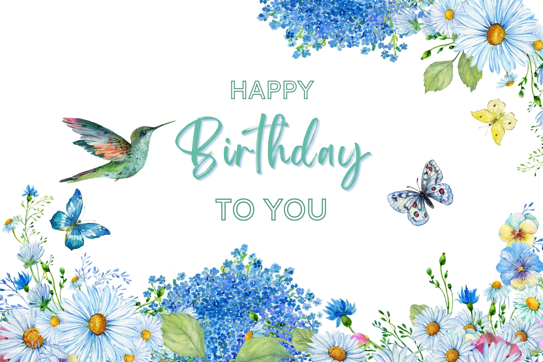 Elegant Watercolor Hummingbird Birthday Card - Instant Download