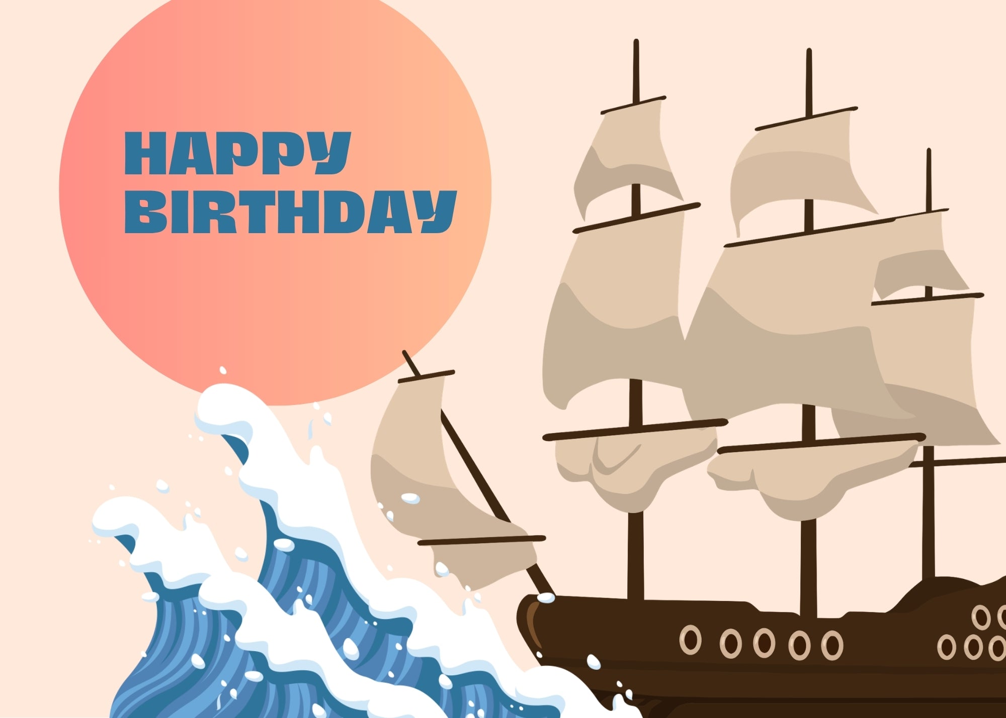 Nautical Sailing Ship Digital Birthday Card   for Text or Email