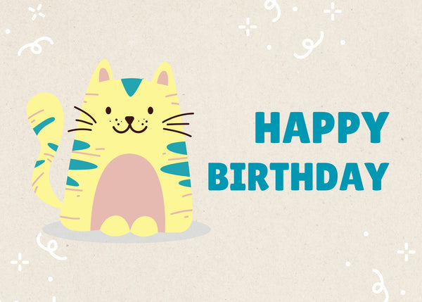 Colorful Cat Digital Birthday Card, Instant Download
