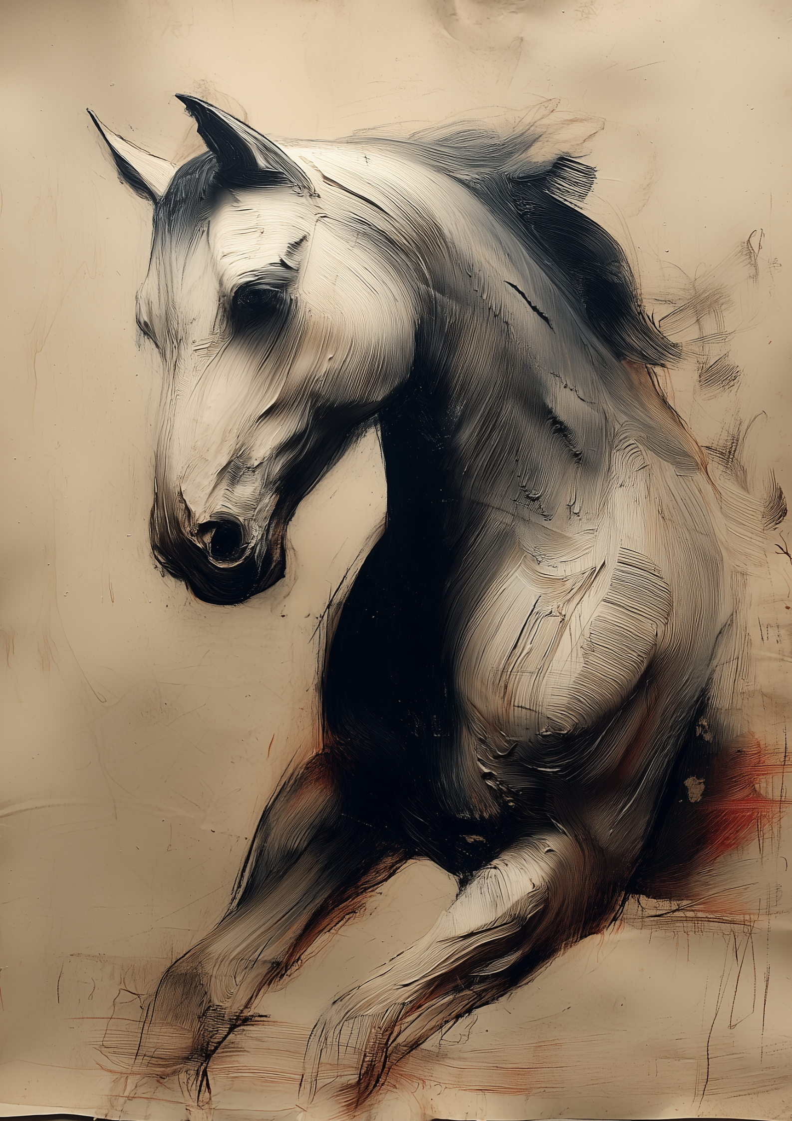 Dynamic Stallion Oil Painting Print – Instant Download, A2 Printable PDF