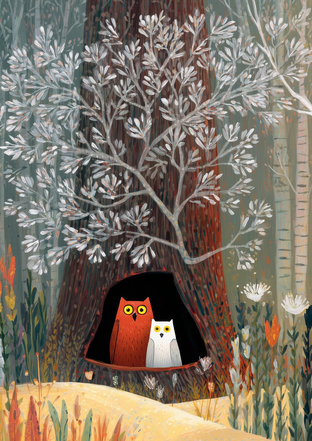 Whimsical Forest Owls Printable Poster – A2 Digital PDF (42x59.4 cm), Instant Download