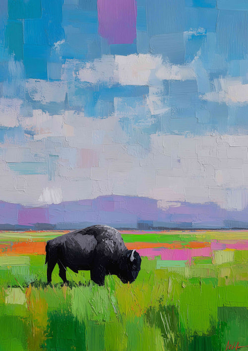Colorful Bison Impasto Painting Poster – A2 Printable PDF