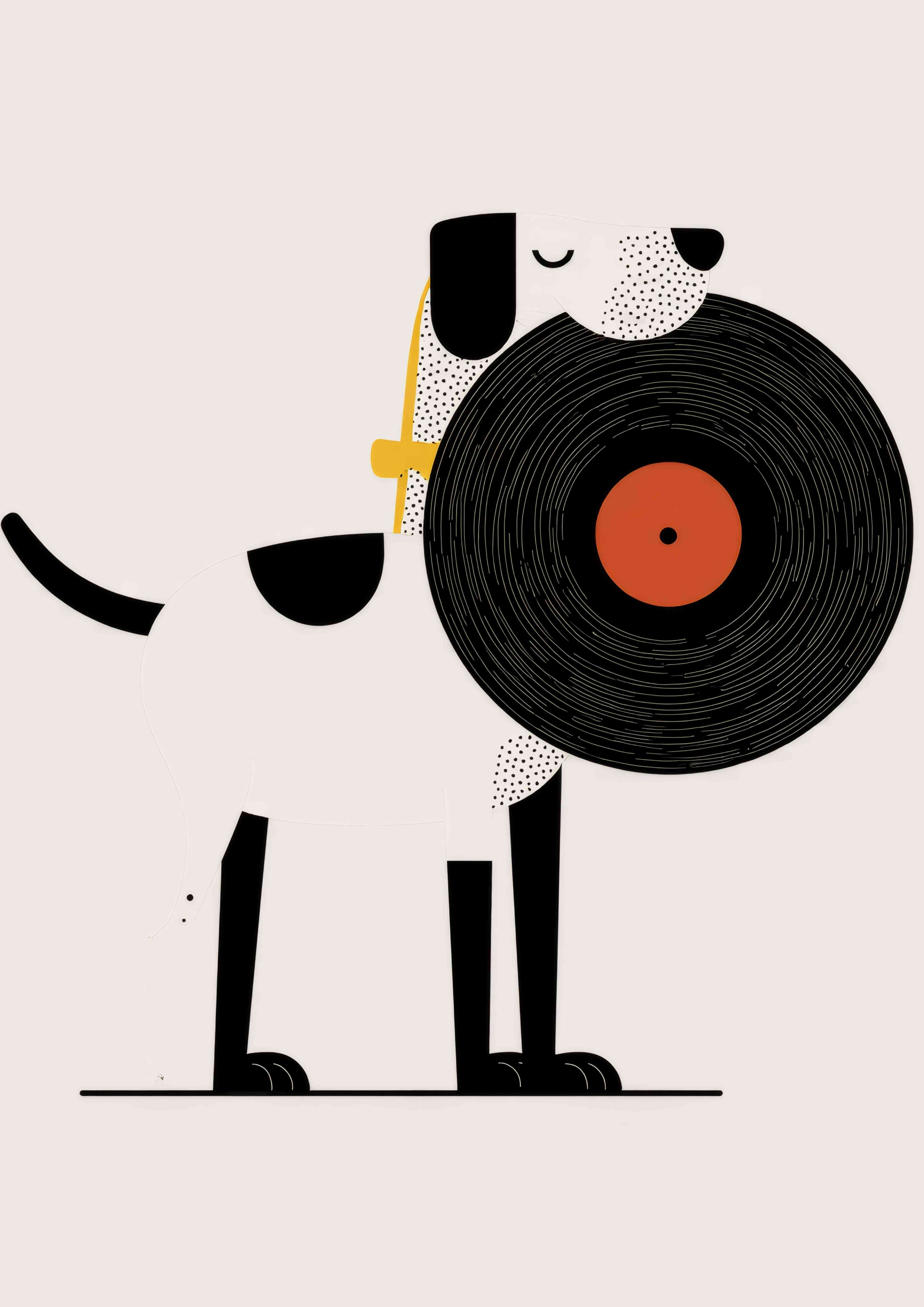 Minimalist Dog with Vinyl Record Printable Poster - A2 (42x59.4 cm) Digital PDF
