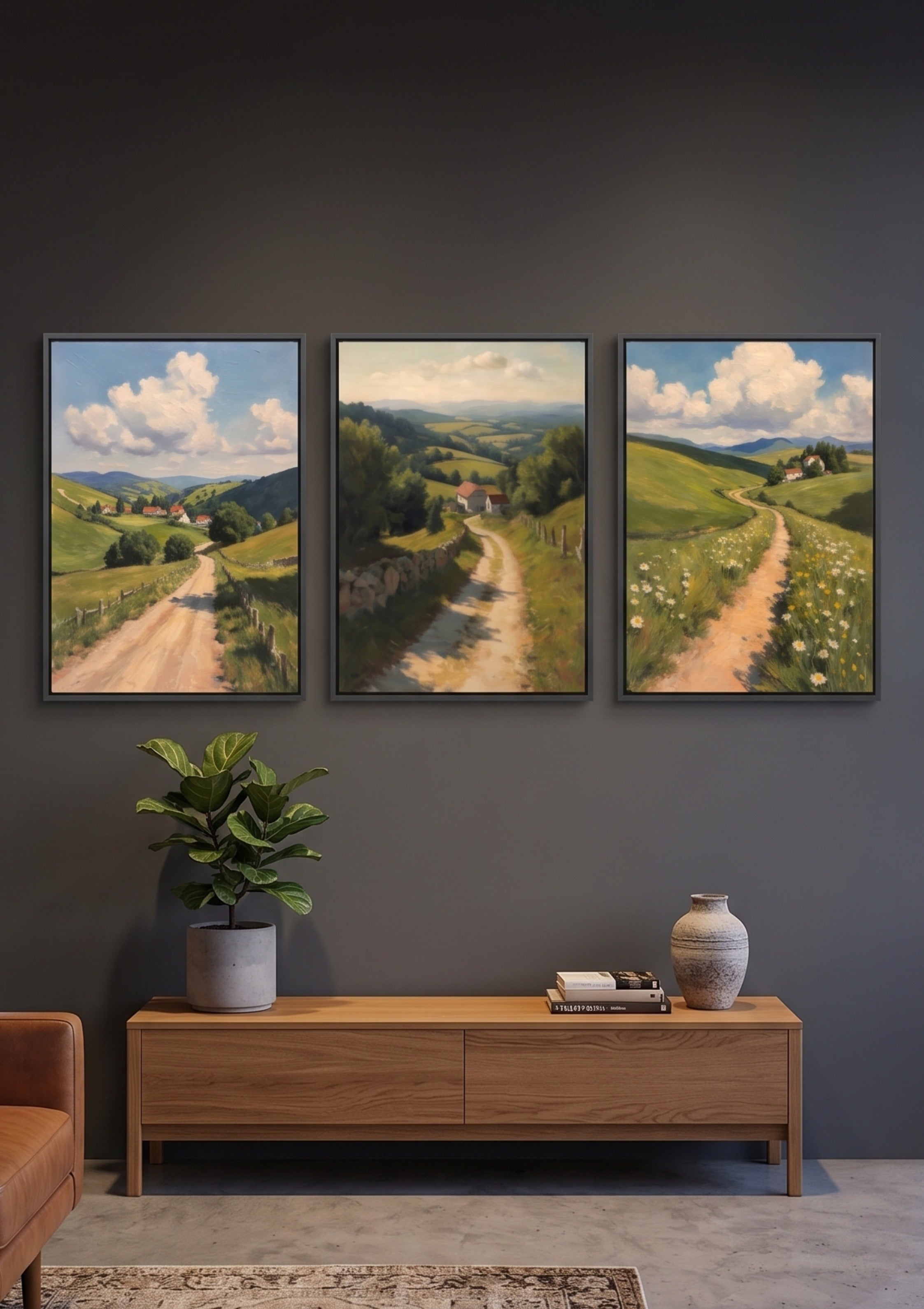 Rustic European Countryside Landscape Bundle – Set of 3 Impressionist Meadow Prints