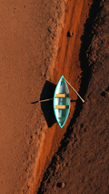 Aerial Red Desert Boat Wallpaper – Minimalist Surreal Landscape Mobile Background