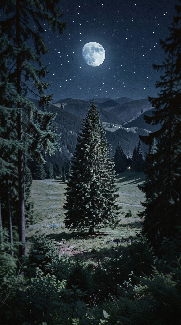 Moonlight Mountain Forest Phone Wallpaper – 4K Download
