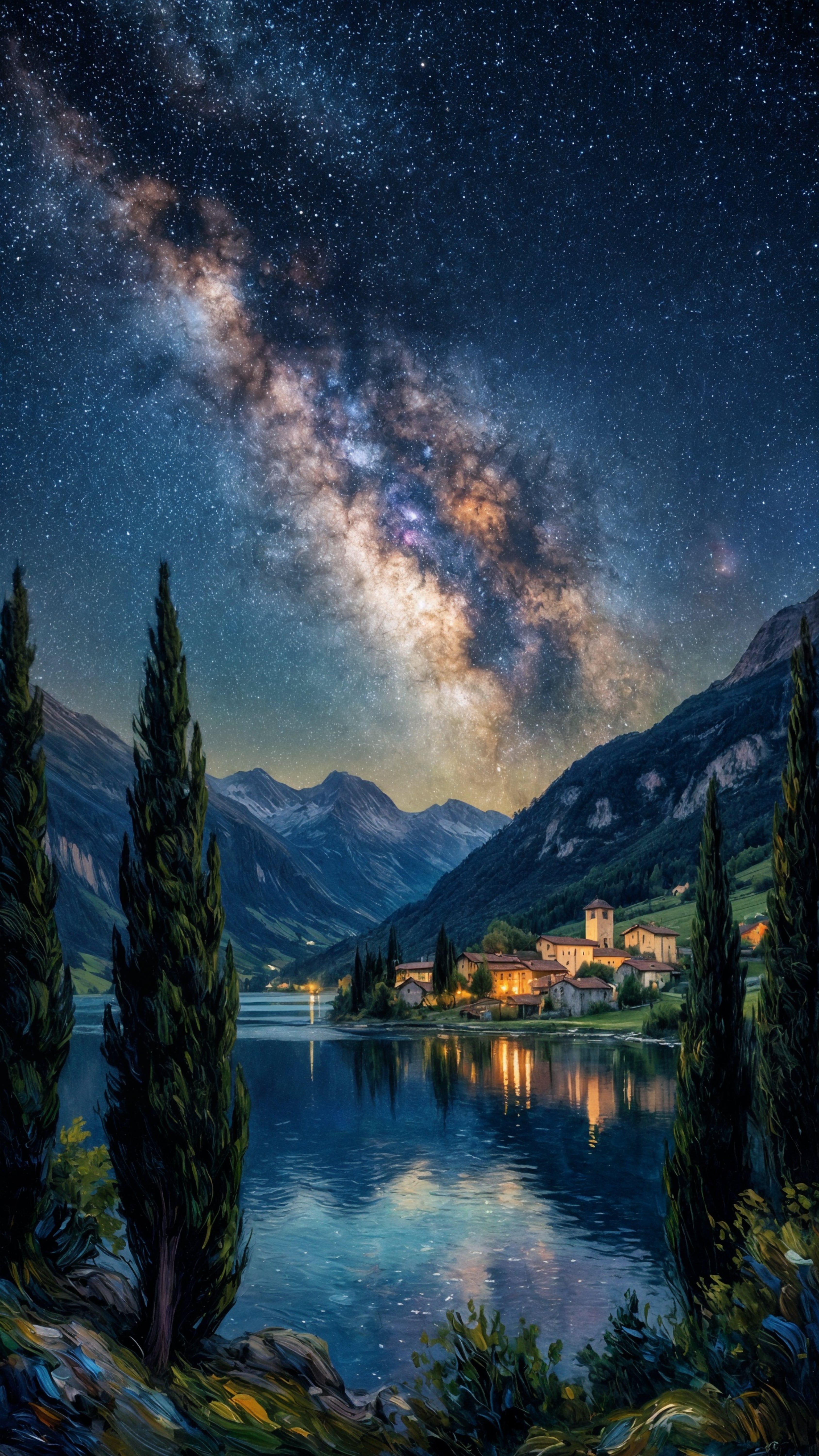 Milky Way Over Alpine Village Phone Wallpaper – 4K Download