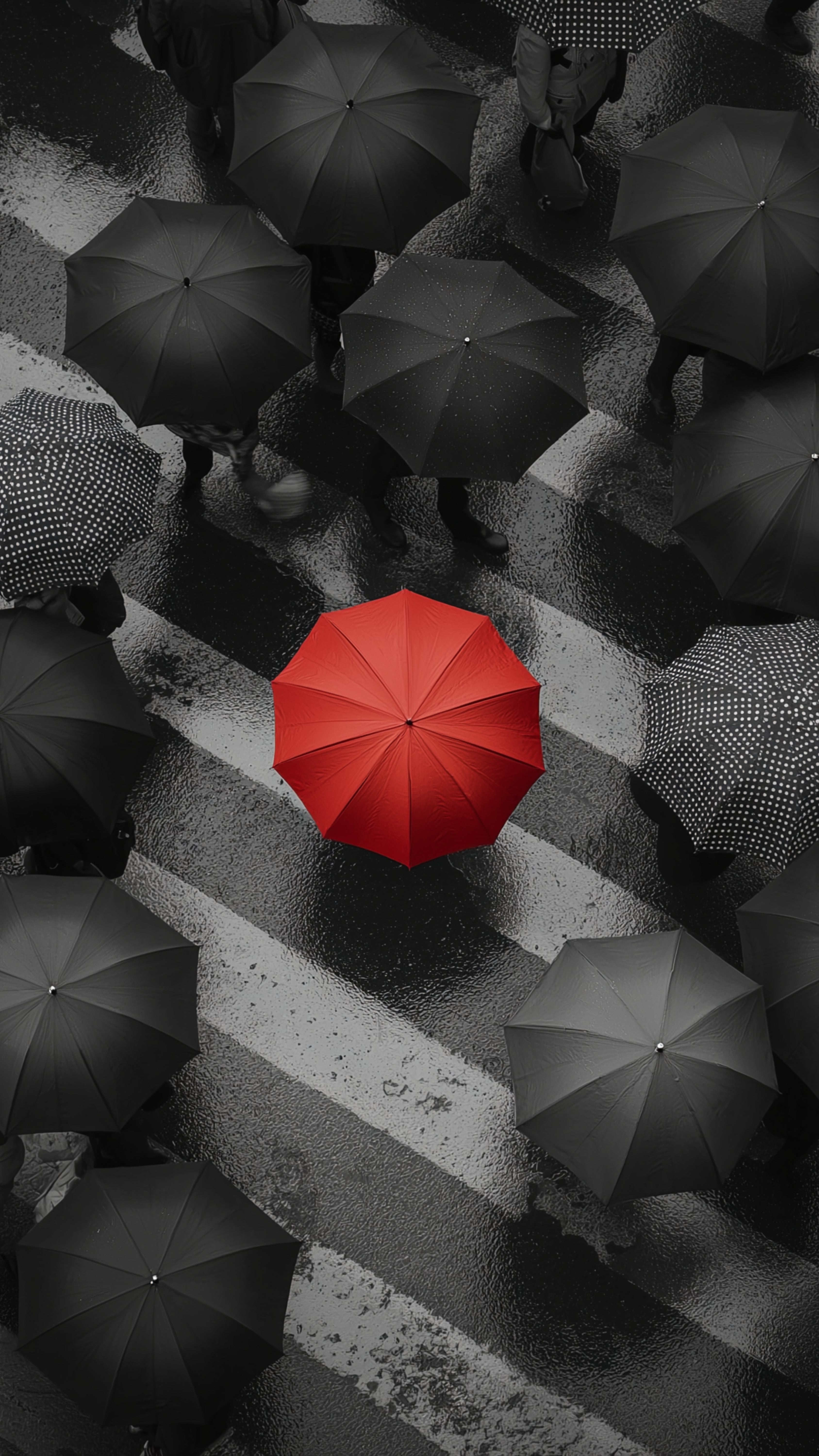 Red Umbrella Selective Color Phone Wallpaper – 4K Digital Download