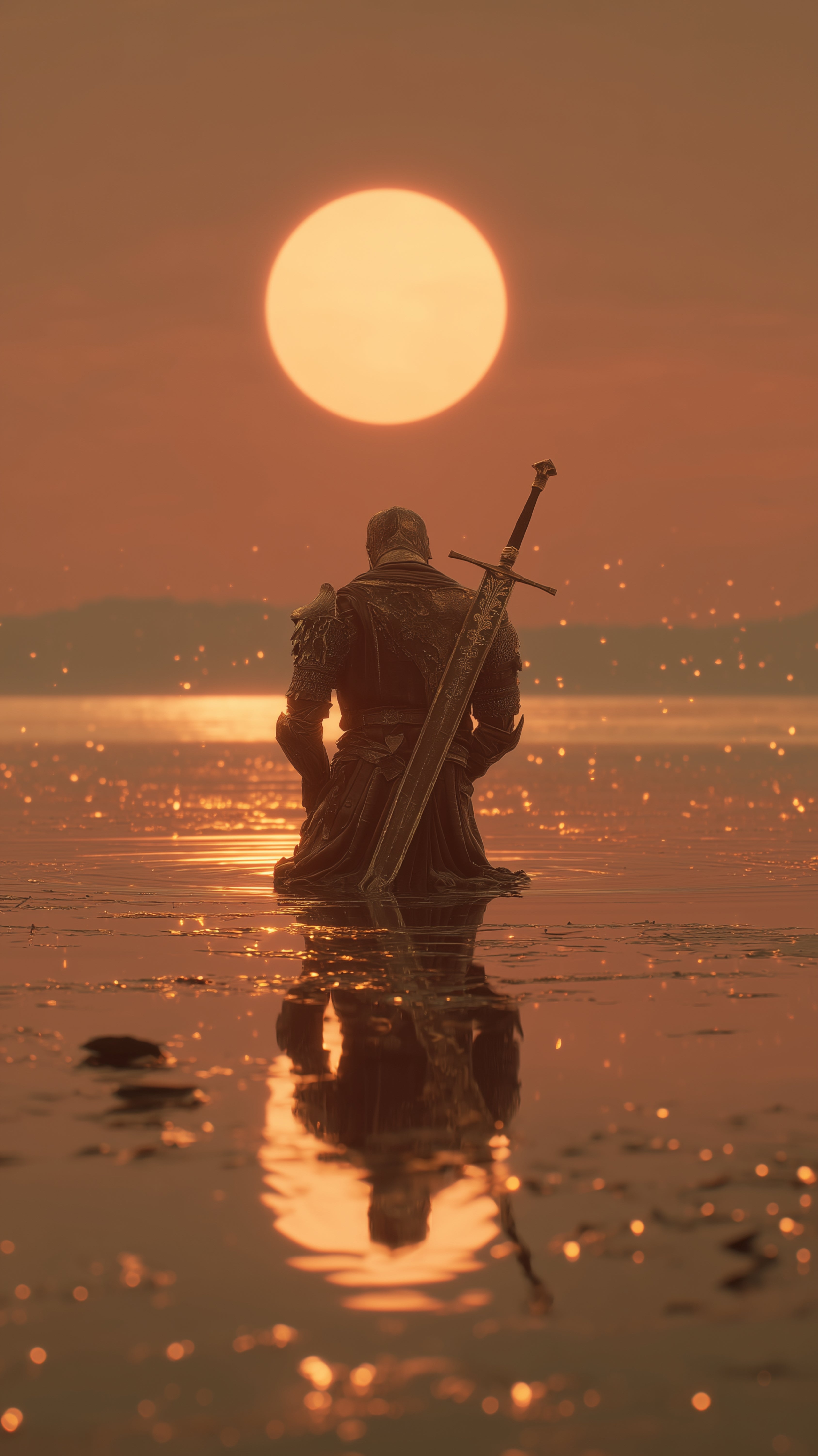 Epic Knight Sunset Phone Wallpaper – 4K Ultra-High Resolution