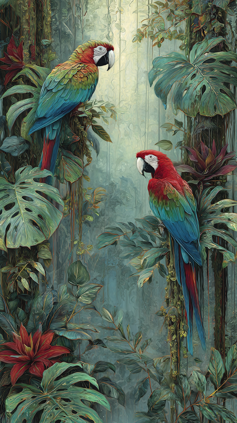 Tropical Macaw Jungle Wallpaper – 4K Digital Download