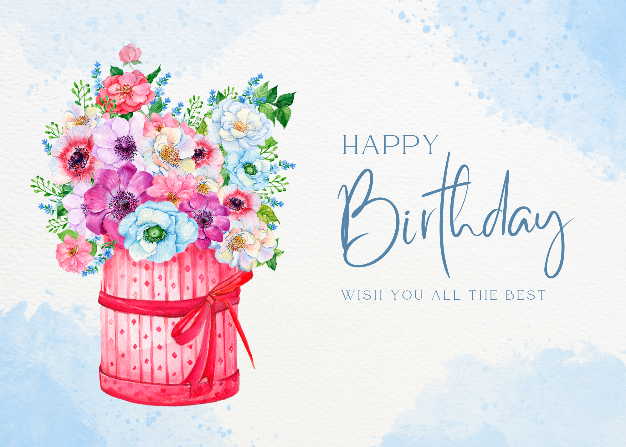 Elegant Watercolor Flower Birthday Card – Digital Download – Send via Text or Email